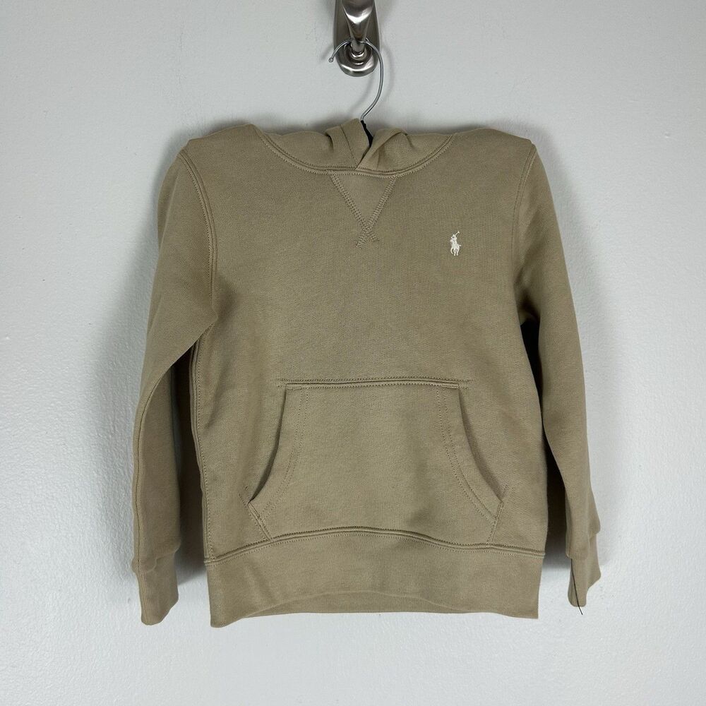 Polo Ralph Lauren Kids Boys Embroidered Terry Cotton Hoodie Sz 5 Tan Pullover